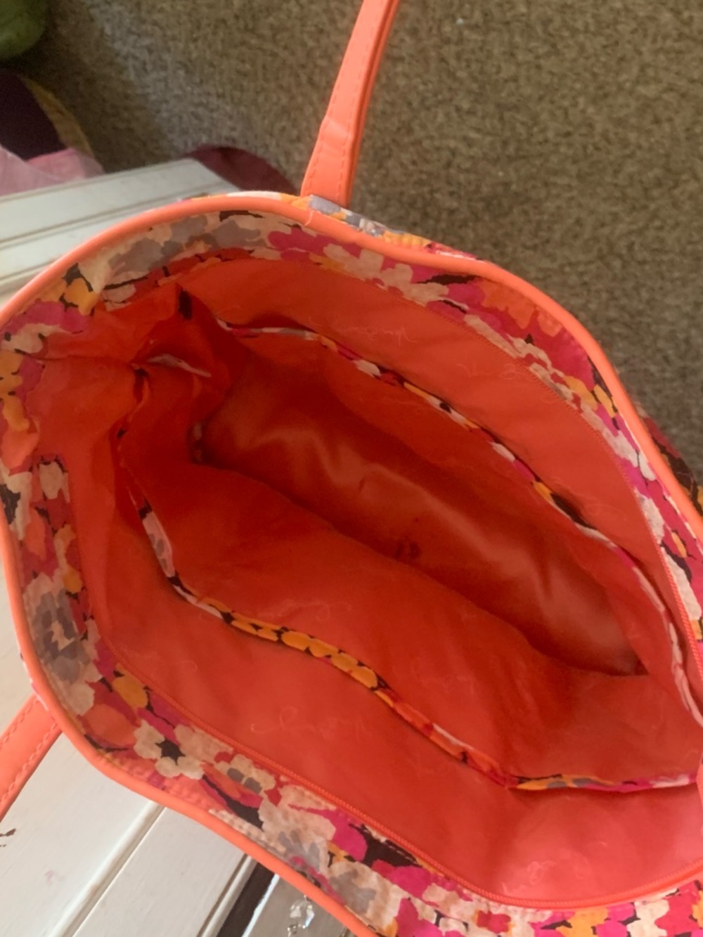 Vera Bradley Quilted Floral Mosaic Tote in Coral Pink and Yellow - Picture 4 of 6